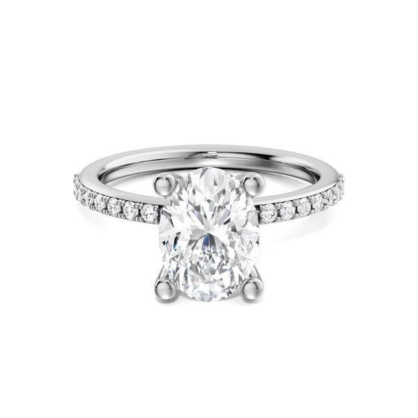 White Gold Oval Cut Diamond Engagement Ring with Diamond Band